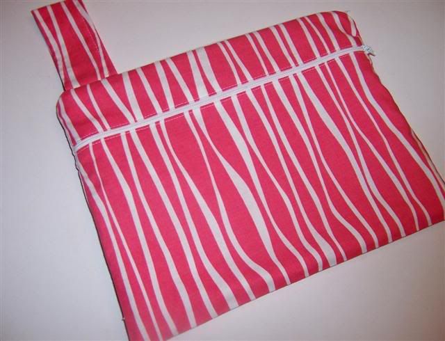 Double Compartment Small Zippered Wetbag- Pink Stripe