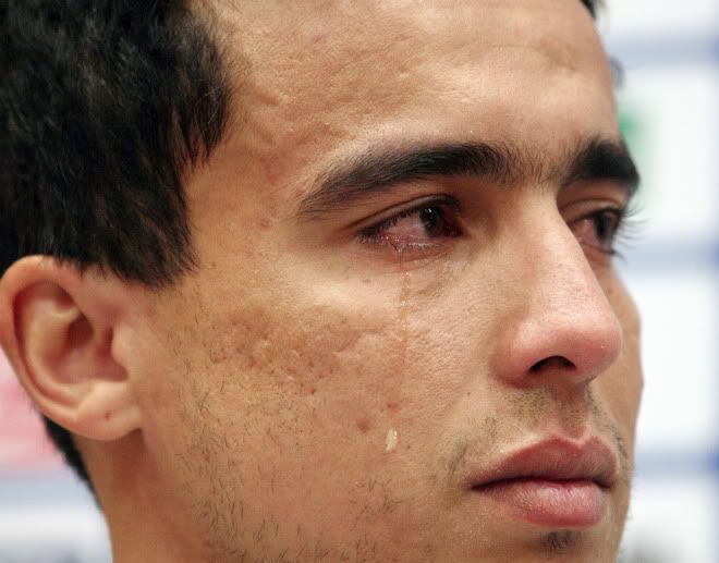 FC Shakhtar midfielder Jadson,28, cries during his parting press-conference in Donetsk on January 16, 2012. The Brazilian playmaker has returned to his homeland on a three-year deal after a successful seven-year spell with Shakhtar. SÃ£o Paulo FC have completed the signing of FC Shakhtar Donetsk midfielder Jadson, scorer of the winning goal against SV Werder Bremen in the 2009 UEFA Cup final.