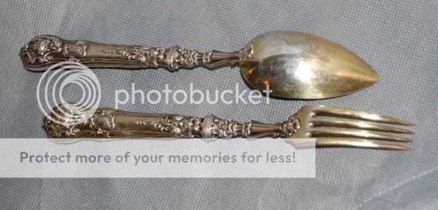 Pair Antique French Sterling Silver Gilt Fork Spoon  