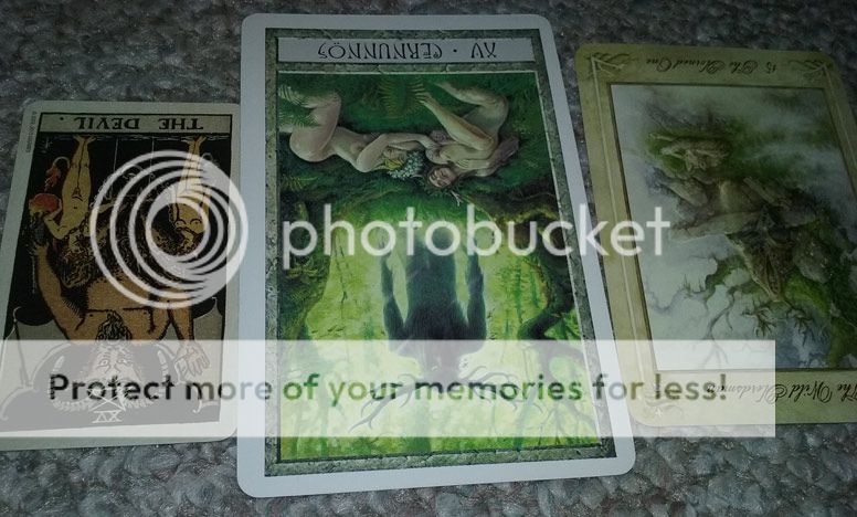 devil cards by Llewellyn Tarot, Smith-Waite Centennial Tarot Deck, copyright US Games, Druidcraft Tarot deck by Phillip Carr-Gomm and Stephanie Gomm